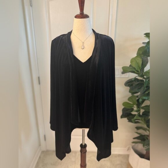 CALVIN KLEIN Black Velour Open Front Jacket in Women’s Plus Size 2X - Picture 1 of 10